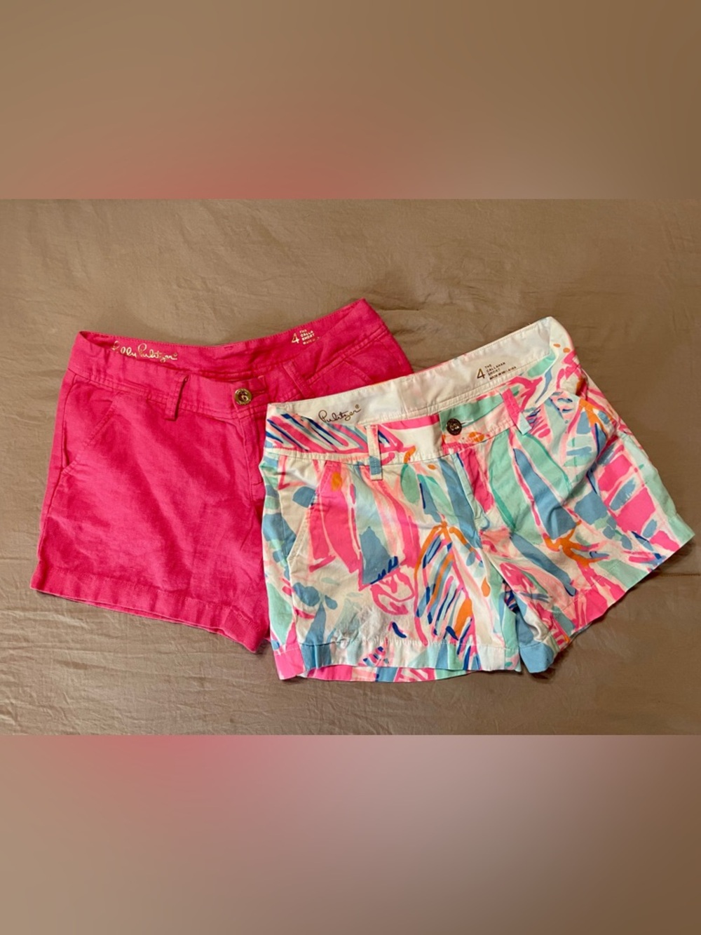 🩷💫Lilly Pulitzer Pink Solid Linen and Multicolor Print Shorts